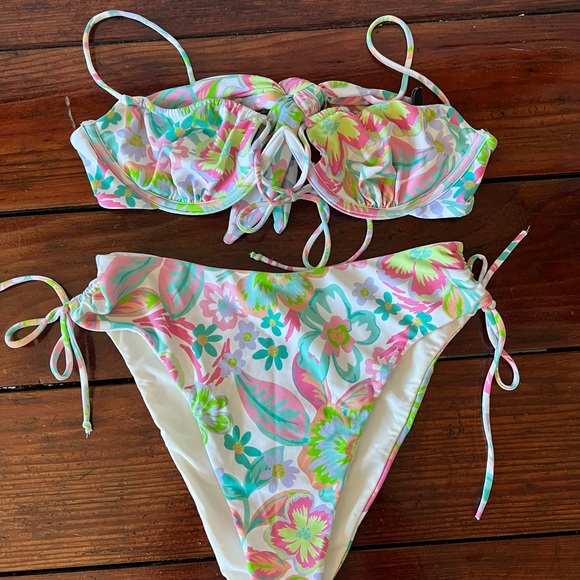 For Love And Lemons Floral Bikini - Pink, Green, Blue - Picture 1 of 2